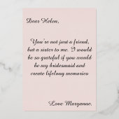 Roze Wilde Bloem Bruidsmeisje Folie Uitnodiging (Achterkant)