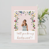 Roze Wilde Bloem Bruidsmeisje Folie Uitnodiging (Staand Voorkant)