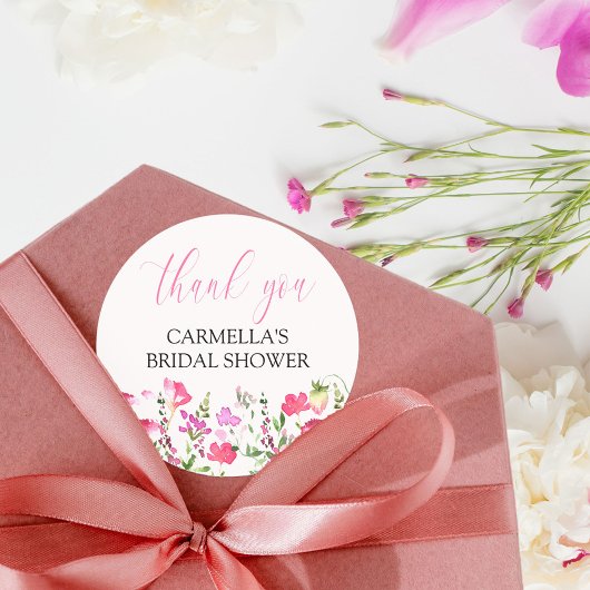 Roze Wilde Bloem Bruiloft Dank Je Script Ronde Sticker