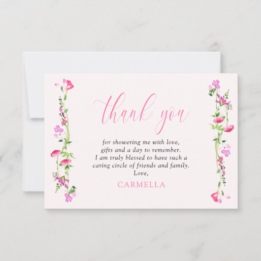 roze wilde bloem delicate bloemen bedankkaart (Voorkant)