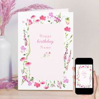 Roze Wilde Bloem Delicate Bloemen Verjaardagskaart