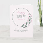 Roze Wilde Bloem Eenvoudig Gepersonaliseerd Happy  Kaart (Voorkant)