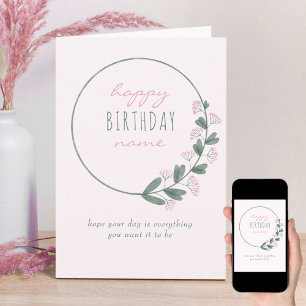 Roze wilde bloem Eenvoudige gepersonaliseerde Gelu Kaart