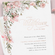 Roze Wilde Bloem en Groene Baby Meisje Shower