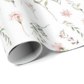 roze wilde bloem en salie groen groen groen cadeaupapier (Rol Hoek)