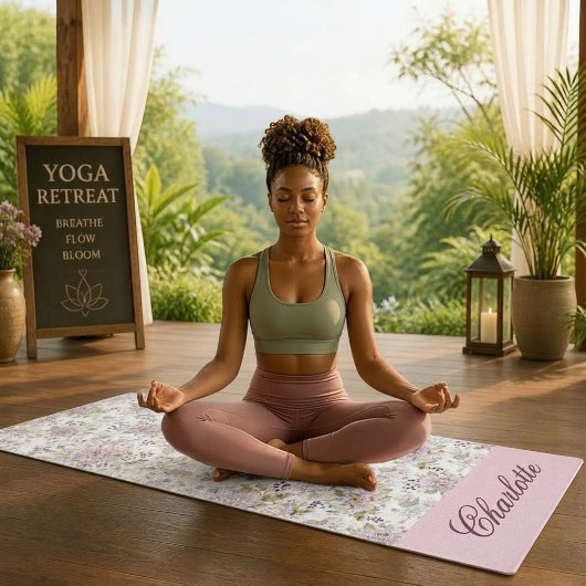 Roze Wilde Bloem Florale Sereniteit Monogram Ontwe Yogamat