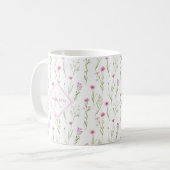 Roze Wilde Bloem Geïllustreerde Monogram Koffiemok (Voorkant links)