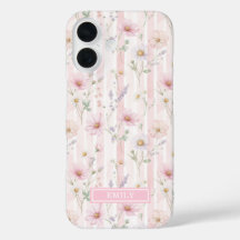 Roze Wilde Bloem Gestreept Met Monogram