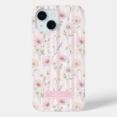 Roze Wilde Bloem Gestreepte Monogram Case-Mate iPhone Case (Achterkant)