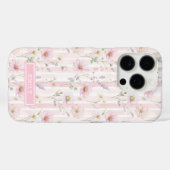Roze Wilde Bloem Gestreepte Monogram Case-Mate iPhone Case (Achterkant (horizontaal))