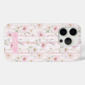 Roze Wilde Bloem Gestreepte Monogram Case-Mate iPhone Case (Achterkant (horizontaal))