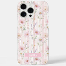 Roze Wilde Bloem Gestreepte Monogram