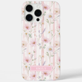 Roze Wilde Bloem Gestreepte Monogram iPhone 16 Pro Max Hoesje