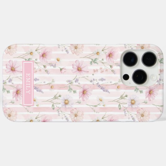 Roze Wilde Bloem Gestreepte Monogram Case-Mate iPhone Case (Achterkant (horizontaal))