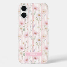 Roze Wilde Bloem Gestreepte Monogram