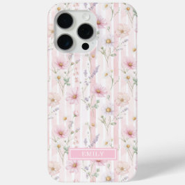Roze Wilde Bloem Gestreepte Monogram iPhone 15 Pro Max Hoesje