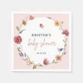 Roze wilde bloem lente baby shower servet (Voorkant)