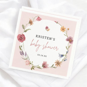 Roze wilde bloem lente baby shower servet
