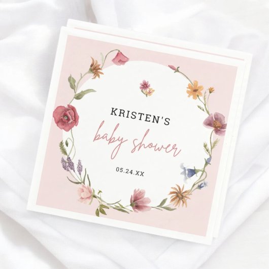 Roze wilde bloem lente baby shower servet