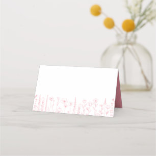 Roze wilde bloem lijnkunst babyshower plaatskaart plaatskaartje