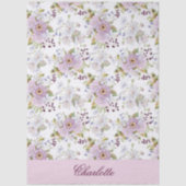 Roze wilde bloem monogram cadeauverpakking ontwerp tissuepapier (Voorkant)