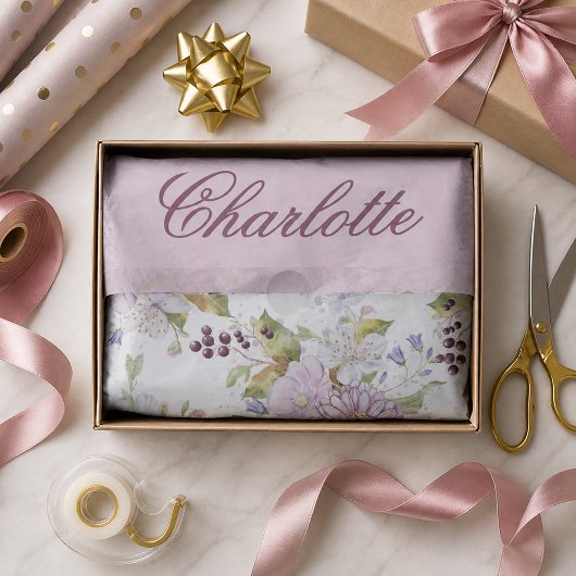Roze wilde bloem monogram cadeauverpakking ontwerp tissuepapier
