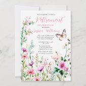 Roze Wilde Bloem Pensioenfeest Kaart (Voorkant)