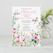 Roze Wilde Bloem Pensioenfeest Kaart (Staand voorkant)