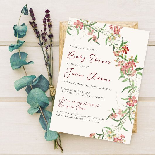 Roze wilde bloem Roos Lente Guirlande Baby Shower Kaart