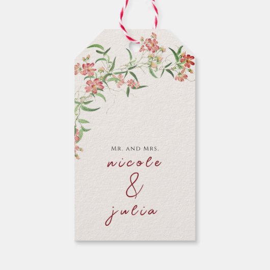 Roze wilde bloem roos lente krans bruiloft cadeaulabel (Achterkant)