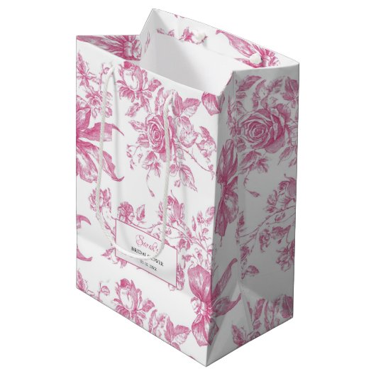 Roze Wilde Bloem Thee Bruiloftsfeest Medium Cadeauzakje (Voorkant Gekanteld)