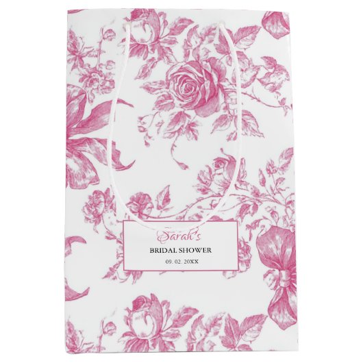 Roze Wilde Bloem Thee Bruiloftsfeest Medium Cadeauzakje (Voorkant)