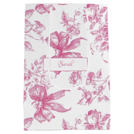 Roze Wilde Bloem Thee Bruiloftsfeest Medium Cadeauzakje (Achterkant)