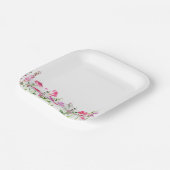 Roze wilde bloem thema Delicate bloemenrand Papieren Bordje (Gebogen)