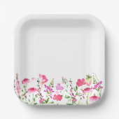 Roze wilde bloem thema Delicate bloemenrand Papieren Bordje (Voorkant)