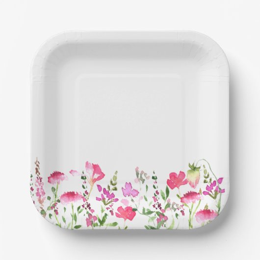 Roze wilde bloem thema Delicate bloemenrand Papieren Bordje (Voorkant)