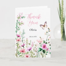 Roze Wilde Bloem Verjaardag Bedankkaart