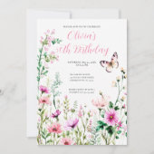 Roze Wilde Bloem Verjaardagsbloementuin Kaart (Voorkant)