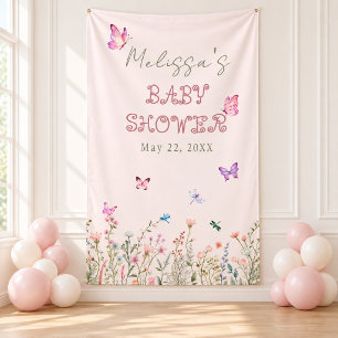 Roze Wilde Bloem Vlinder Baby Shower Banner