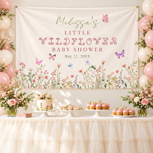 Roze Wilde Bloem Vlinder Meisje Baby Shower Spandoek