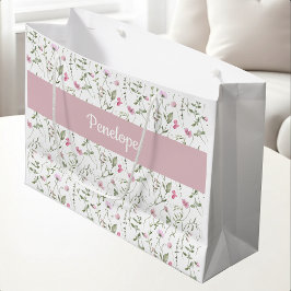 Roze wilde bloem watercolor initiaal naam groot cadeauzakje