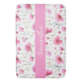 Roze wilde bloem waterverf aangepaste naam badmat (Voorkant Verticaal)