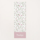 Roze Wilde Bloem Waterverf Aangepaste Naam Yogamat (Voorkant)