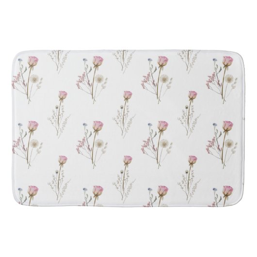 Roze Wilde Bloem Waterverf Badmat (Voorkant)