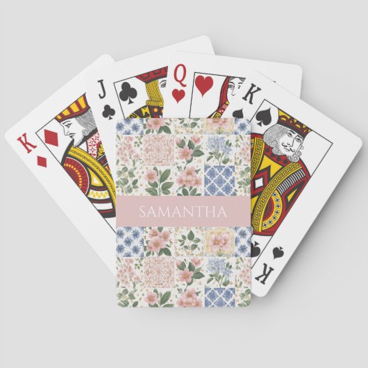 Roze Wilde Bloem Waterverf Bloem Naam Pokerkaarten (Achterkant)