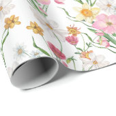 Roze wilde bloem waterverf cadeaupapier (Rol Hoek)