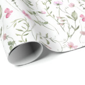Roze wilde bloem waterverf cadeaupapier (Rol Hoek)