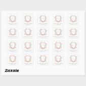 Roze wilde bloem waterverf crest bruiloftsdouche vierkante sticker (Vel)