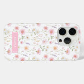 Roze Wilde Bloem Waterverf Monogram Case-Mate iPhone Case (Achterkant (horizontaal))