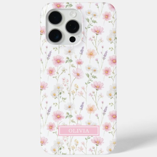 Roze wilde bloem waterverf monogram Case-Mate iPhone case (Achterkant)